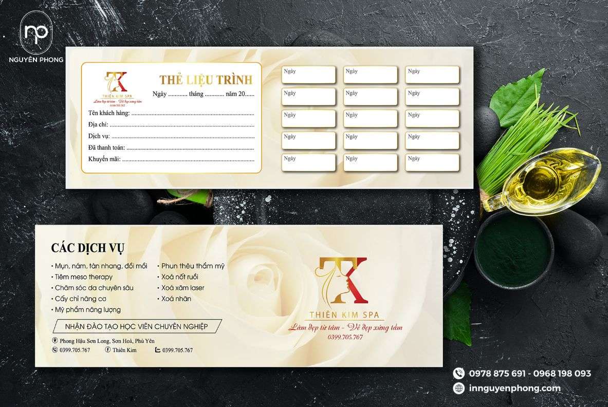 in thẻ liệu trình cho dịch vụ spa